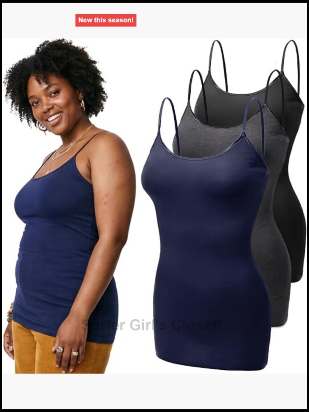 Women's Cotton Blend Long Camisole Adjustable Spaghetti Strap Sleeveless Tank